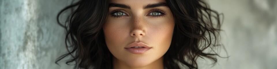 Canvas Print - A close-up shot of a woman's face with bright blue eyes