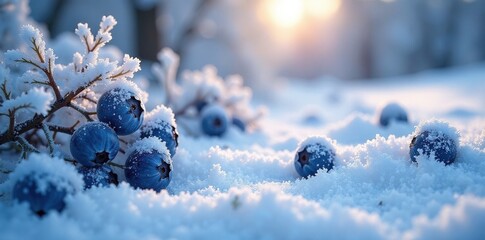 Wall Mural - Icy blueberry bushes frozen in winter landscape, blueberry, frosty, nature