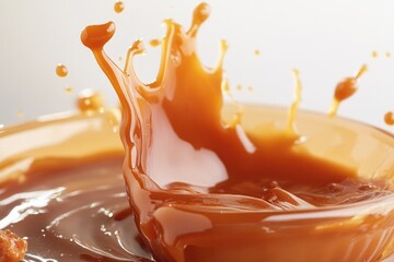 Poster - A close-up shot of a bowl containing melted chocolate with a splash of liquid on the surface