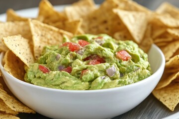 Poster - Fresh guacamole and crispy chips served together on a plate, perfect for snacks or appetizers