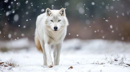 Aufkleber - Majestic Arctic Wolf Standing Calmly in Snowy Winter Landscape Captured with Beautiful Bokeh Effect : Generative AI