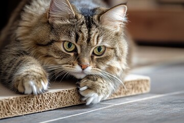 Poster - A cat lying down on a box, with its fur and whiskers visible