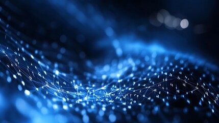 Poster - Abstract representation of flowing digital data streams and glowing particles in blue hues : Generative AI