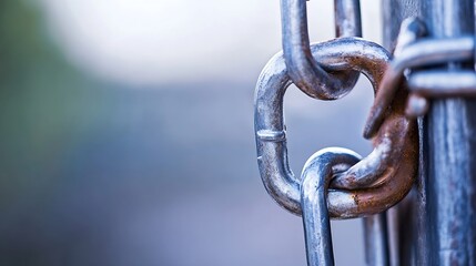 Poster - Closeup of interlocked metallic chain links exhibiting strength and durability with a rustic touch : Generative AI