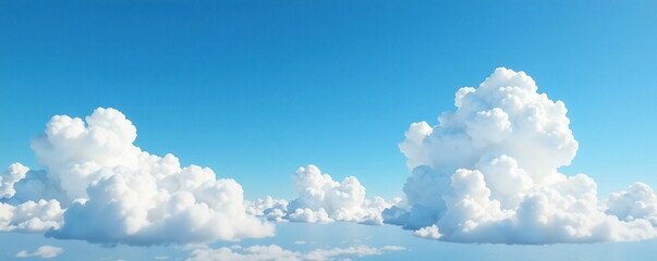 Wall Mural - Big puffy white clouds drifting lazily across the blue sky, cloudy, serene, clouds