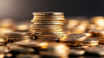 Leinwandbilder - Closeup of a stack of shiny golden coins symbolizing wealth and financial growth concepts : Generative AI