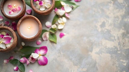 Fototapete - Elegant candles surrounded by fresh petals creating a serene and calming atmosphere for relaxation and spa experience : Generative AI
