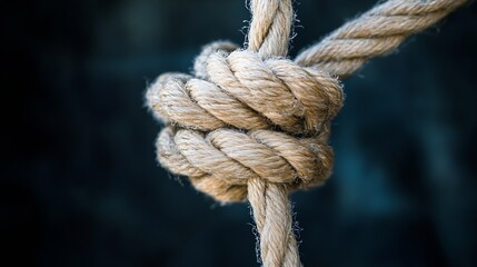 Aufkleber - Close Up of a Strong Natural Fiber Rope Knot Displaying Craftsmanship and Detail in a Rustic Setting : Generative AI