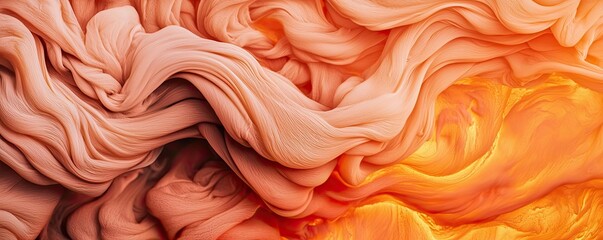 Poster - Volcanic landscapes concept. Abstract swirling textures in warm peach and orange tones, creating a dynamic visual flow.