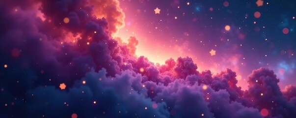 Wall Mural - Softly glowing nebula background with twinkling bokeh stars and a hint of cosmos, spacedust, galactic landscape, bokeh effect