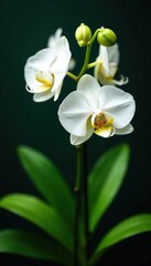 Wall Mural - White orchid with lush green leaves and stems, plant, botanical, stems