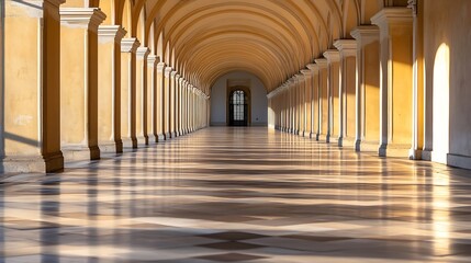 Fototapete - Stunning Corridor Architecture Showcasing Classic Arches and Beautiful Light : Generative AI