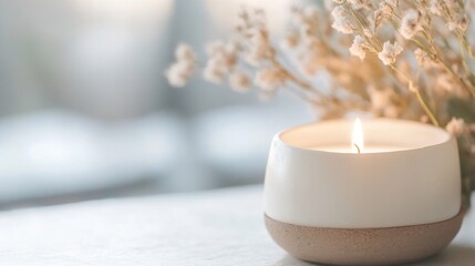 Aufkleber - Elegant candle with soft flame and dried flowers creating a serene atmosphere for relaxation and mindfulness : Generative AI