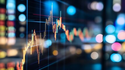 Poster - Dynamic financial market chart showing price trends with glowing colors representing investments : Generative AI