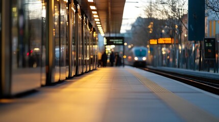 Aufkleber - Urban Train Station Platform at Dusk Capturing the Mood of Commuters : Generative AI