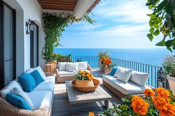 Wall Mural - Terrace lounge with furniture on sea view