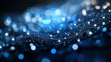 Poster - Stunning abstract shot of glowing blue particles shimmered in waves creating a mesmerizing light effect : Generative AI