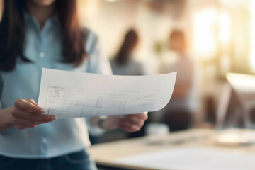 Aufkleber - A focused individual holding a document in an office setting, illuminated by soft natural light, suggesting productivity and contemplation.