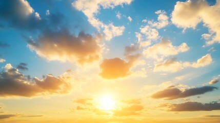 Fototapete - Stunning Sunset Over the Horizon with Dramatic Clouds and Warm Light : Generative AI