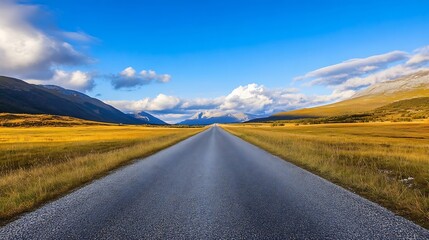 Poster - Endless Straight Road Surrounded by Beautiful Scenery and Majestic Mountains : Generative AI