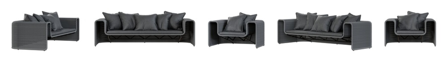 Poster - Wicker sofa and armchair set isolated on transparent background. 3D render. 3D illustration.