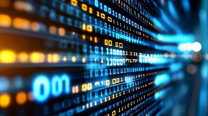 Fototapete - Abstract representation of digital data flow showcasing vibrant colors and binary coding in technology : Generative AI