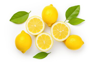 Wall Mural - White background flat lay of isolated lemon slices top view