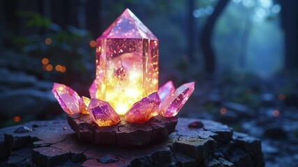Poster - Mystical glowing crystal radiating vibrant light in an ethereal fantasy setting