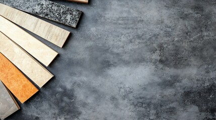 Aufkleber - A Collection of Stylish Tiles Arranged on a Dark Background for Interior Design : Generative AI