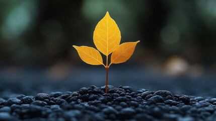 Sticker - Yellow sprout, growing on dark stones, nature background