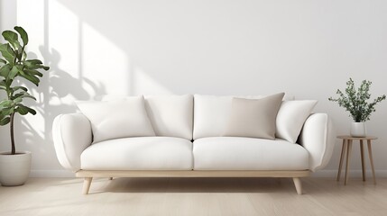 Leinwandbilder - Stylish modern living room featuring a cozy white sofa and indoor plants : Generative AI