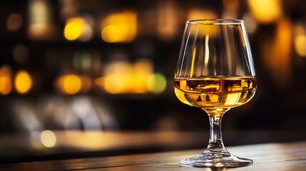 Poster - Elegant glass of whiskey on a table in a dimly lit luxury bar setting : Generative AI