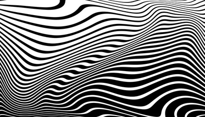 Wall Mural - bbb_1600.epwavy lines op art pattern with 3d illusion effect. black and white texture. abstract half