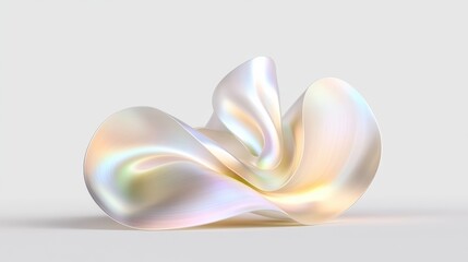 Poster - Abstract iridescent metallic sculpture on neutral background focusing on curved elegance