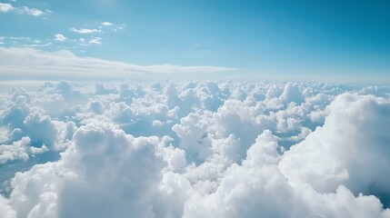 Poster - Vast blue sky with fluffy white clouds creating a serene and tranquil aerial view : Generative AI