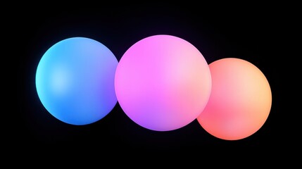Poster - Vibrant gradient colorful spheres on black background with three glowing balls
