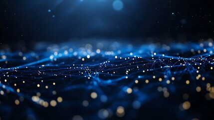 Poster - Vibrant visualization of a digital landscape filled with interconnected nodes and glowing particles creating depth : Generative AI