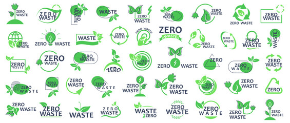 Poster - Zero waste badge collection. Green zero waste logo. Zero waste symbol collection