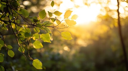 Aufkleber - Sunlight Filtering Through Green Leaves in Nature Creating a Peaceful Atmosphere : Generative AI