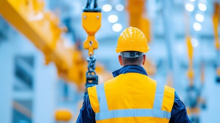 Poster - Mobile Crane Operator at Work, skillfully maneuvering heavy loads, ensuring proper balance, adhering to strict safety protocols in a bustling construction site environment