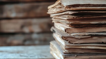 Poster - Aged and Worn Stack of Old Books with Pages Yellowed Over Time in Rustic Setting : Generative AI