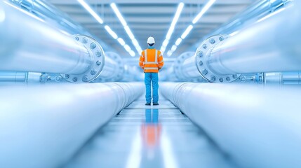 Poster - Pipefitting Expertise in Industrial Settings, skilled tradesperson assembling pipelines, ensuring leak-proof connections, maintaining efficient fluid transport systems