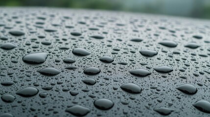Poster - Acid rain climate change idea. Close-up of raindrops on a surface, showcasing nature's beauty and tranquility.