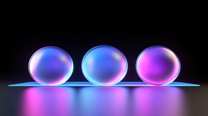 Poster - Three neon glowing spheres on reflective surface with gradient colors and symmetry