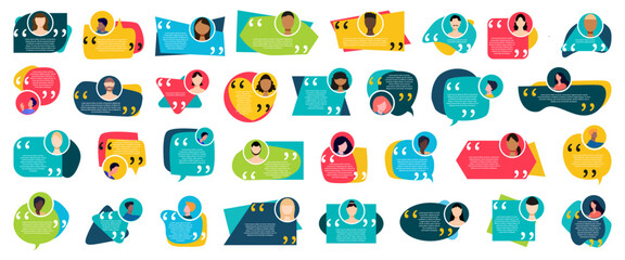 Poster - Testimonial speech bubble with people avatar in a flat design. Quote speech bubble boxes with user icons