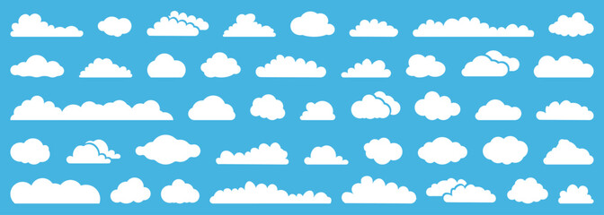 Poster - Cartoon sky cloud collection in a flat design. Set of cloud icons