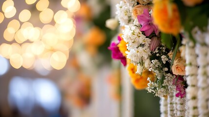 Poster - Colorful floral arrangement with blurred lights in the background creating a dreamy atmosphere : Generative AI