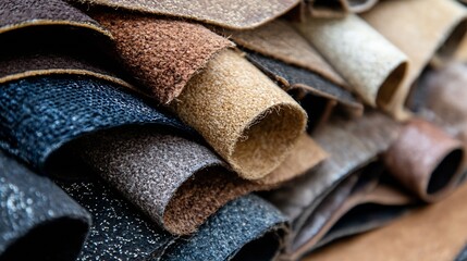 Aufkleber - Variety of highquality leather samples neatly rolled showcasing rich textures and colors for design : Generative AI