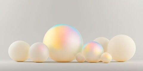 Poster - Abstract composition of spheres with iridescent color gradients and soft lighting