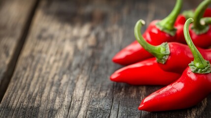 Aufkleber - Fresh vibrant red chili peppers arranged on a rustic wooden surface for culinary and cooking purposes : Generative AI